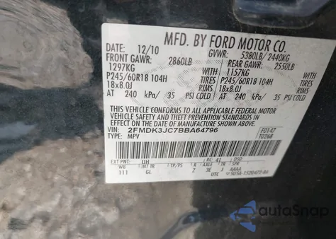 2011 Ford Edge Sel z USA, uszkodzony, nr VIN 2FMDK3JC7BBA64796